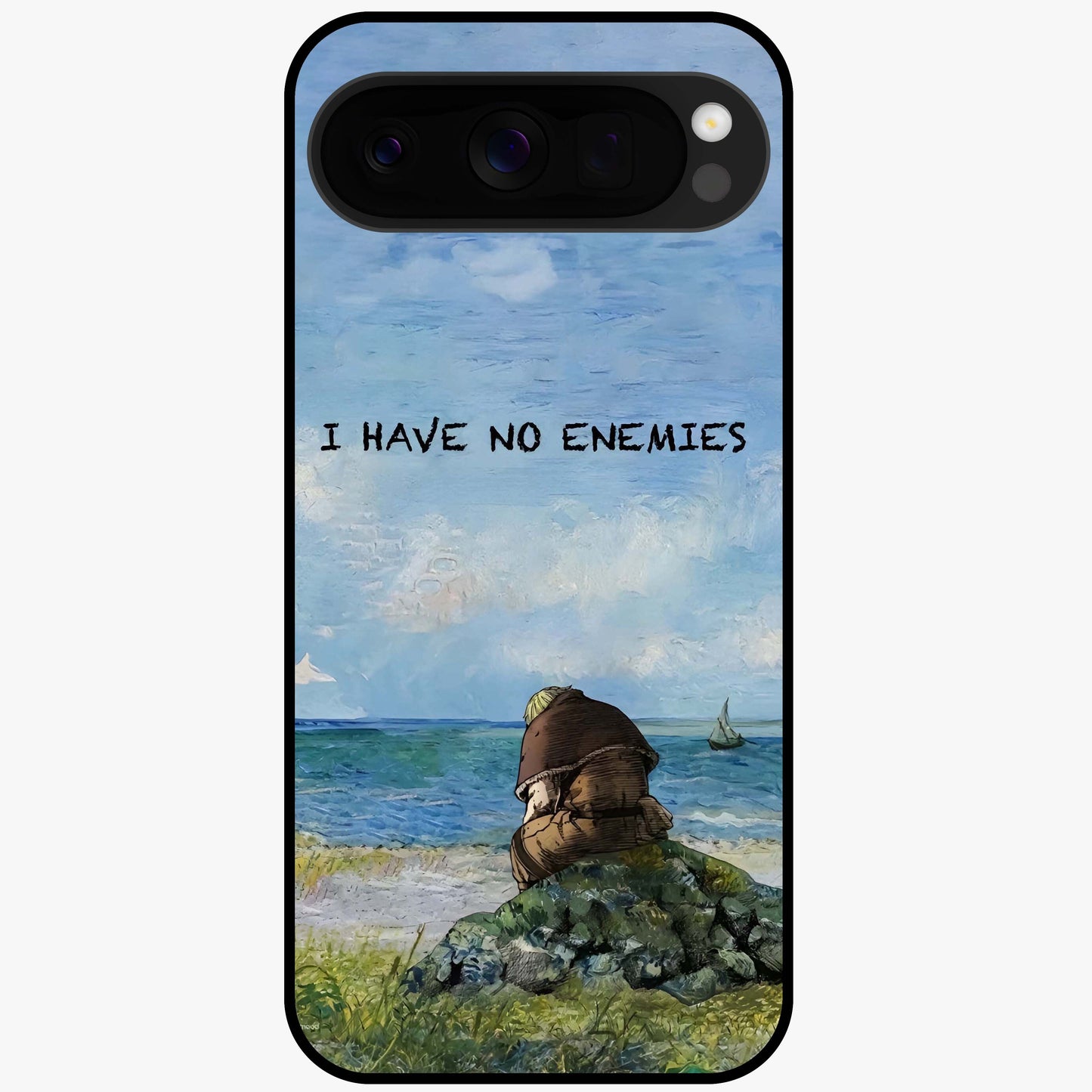 Peace Beyond War Glass Case showing flat back view with symbolic peace themed artwork and glossy glass finish.