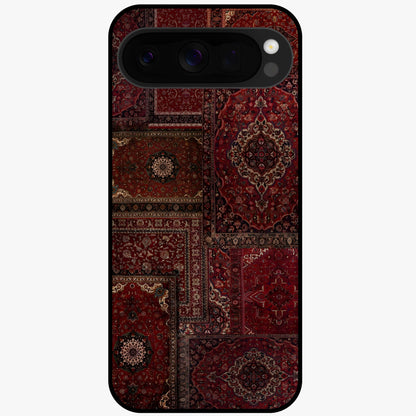 Persian Velvet Tale Glass Case showing flat back view with luxurious Persian velvet pattern artwork and glossy glass finish.