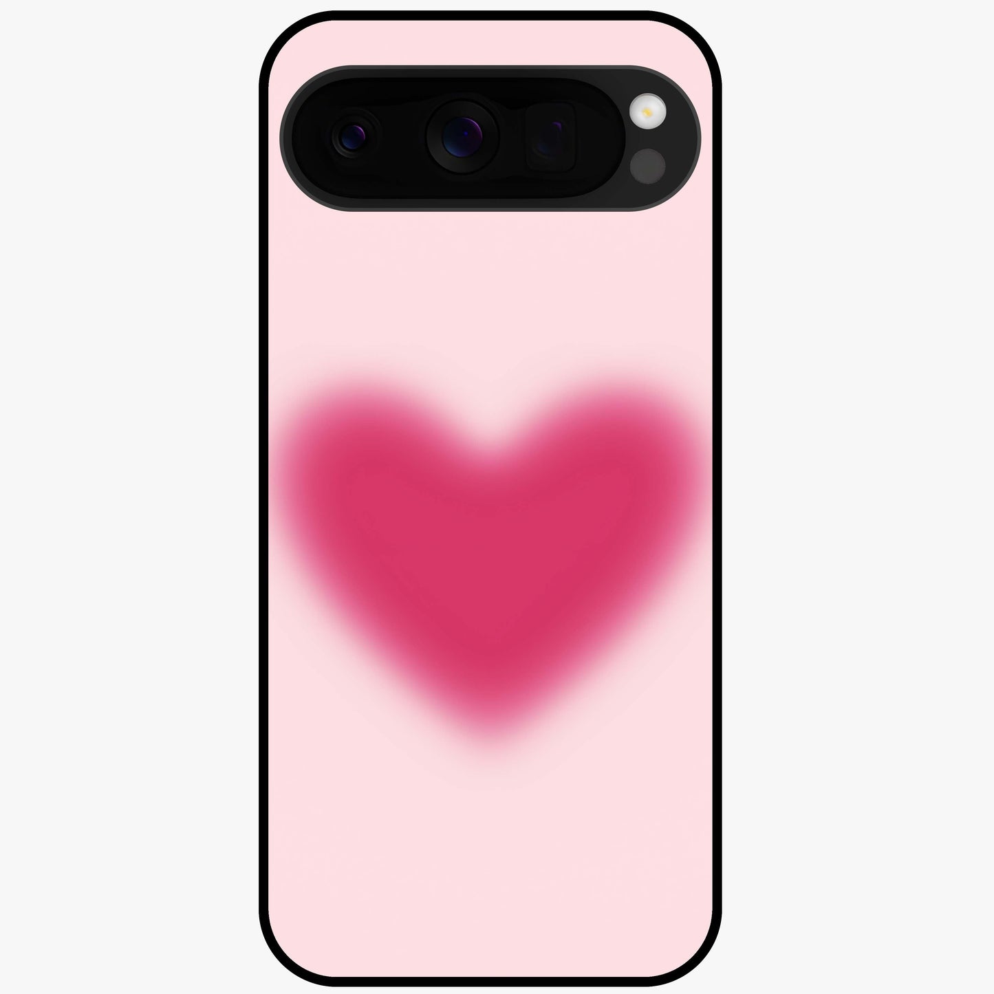 Pink Aura Heart Glass Case showing flat back view with glowing heart artwork and glossy glass finish.
