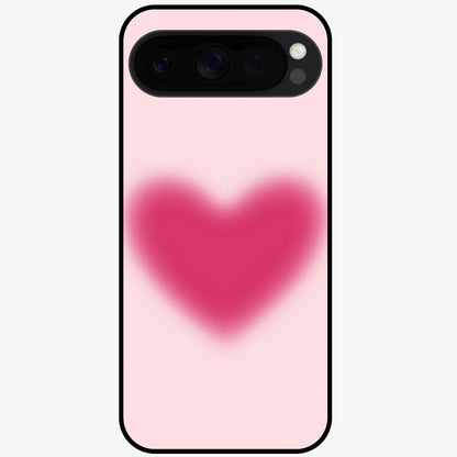Pink Aura Heart Glass Case showing flat back view with glowing heart artwork and glossy glass finish.