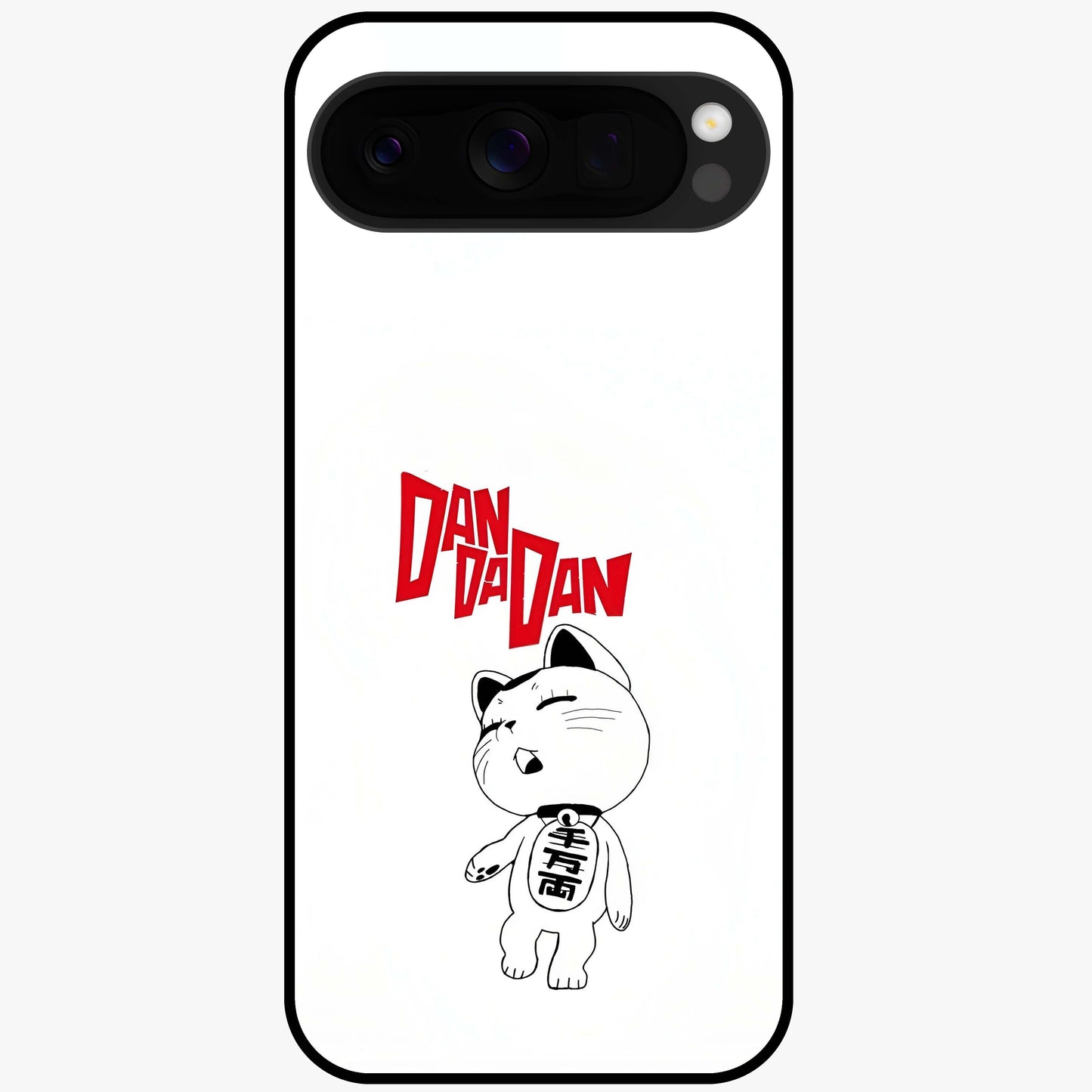 Playful Spirit Charm Glass Case showing flat back view with cheerful charm themed artwork and glossy glass finish.