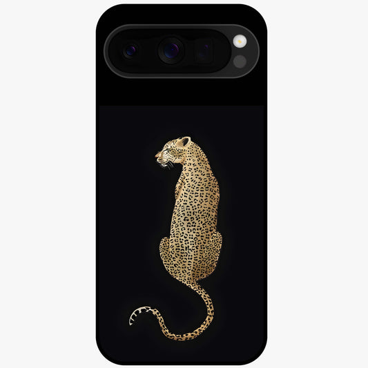 Regal Leopard Glass Case showing flat back view with bold leopard artwork and glossy glass finish.