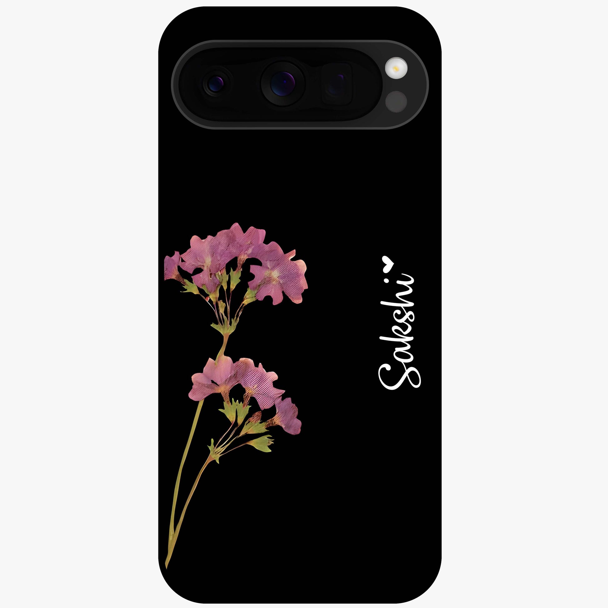 Riching Lavender Flower Custom Name Glass Case showing flat back view with lavender floral artwork and personalized name design.