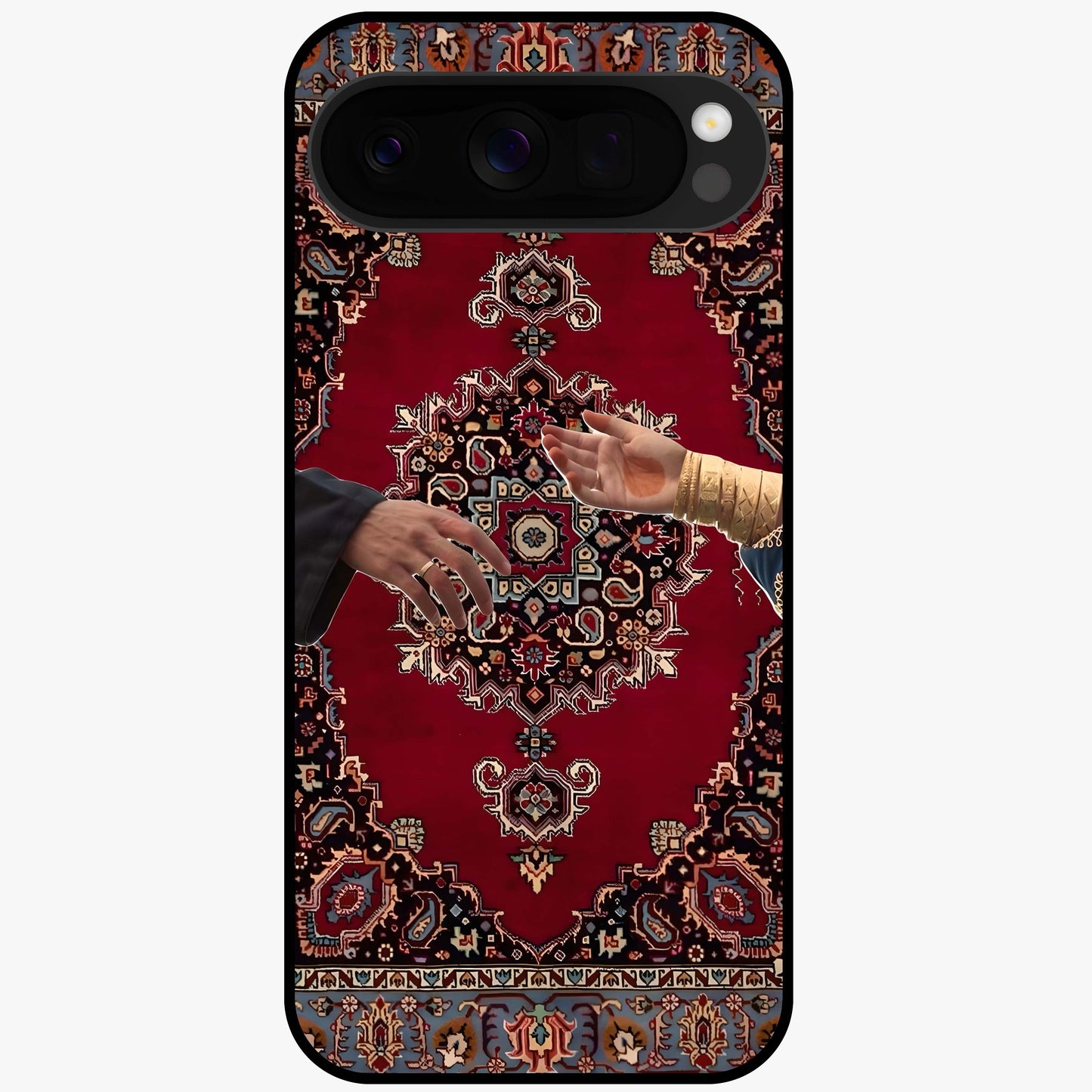 Royal Touch Reach Glass Case showing flat back view with elegant royal themed artwork and glossy glass finish.