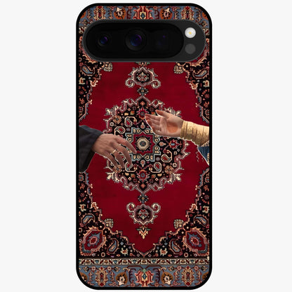 Royal Touch Reach Glass Case showing flat back view with elegant royal themed artwork and glossy glass finish.