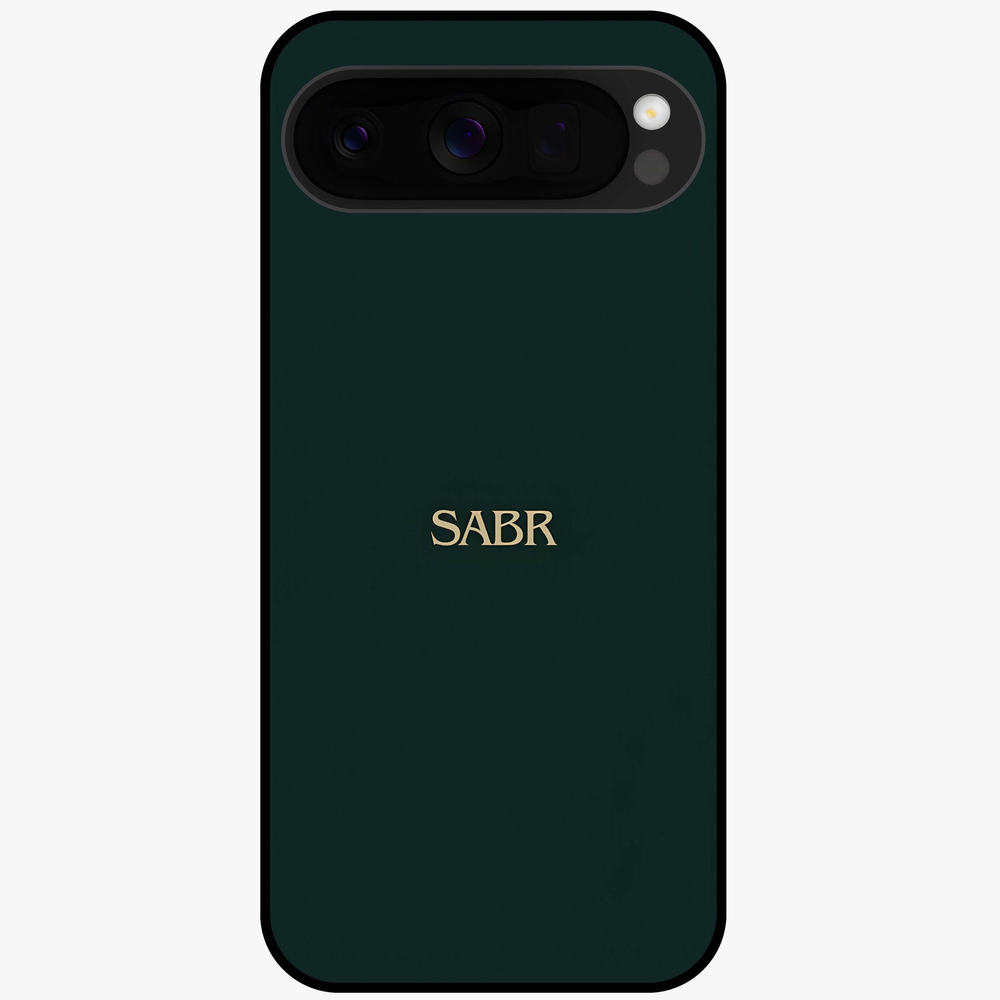 Sabr Minimal Patience Glass Case showing flat back view with minimalist typography artwork and glossy glass finish.