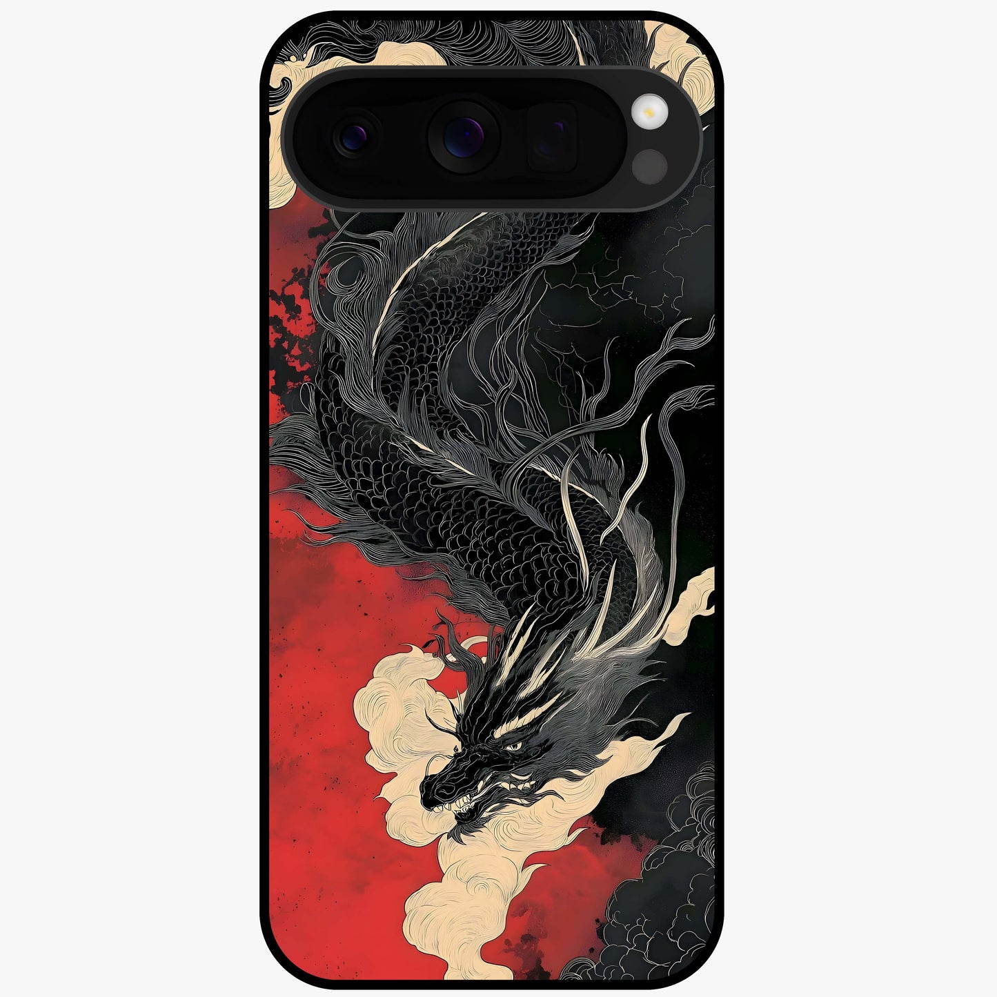 Shadow Dragon Fury Glass Case showing flat back view with fierce dragon artwork and glossy glass finish.