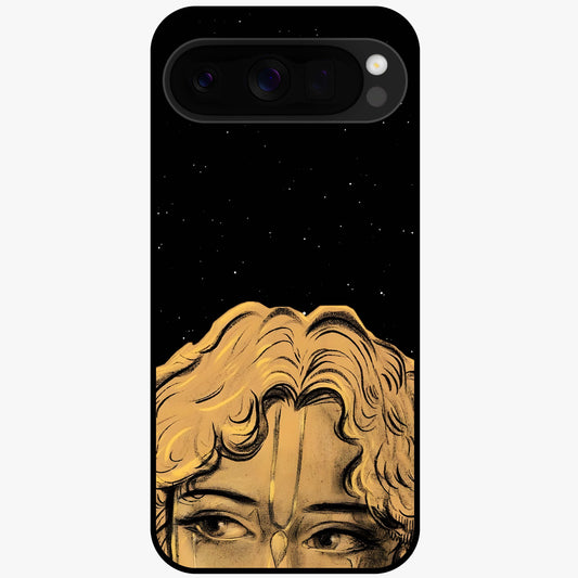 Shri Krishna Art Glass Case showing flat back view with devotional Krishna artwork and glossy glass finish.