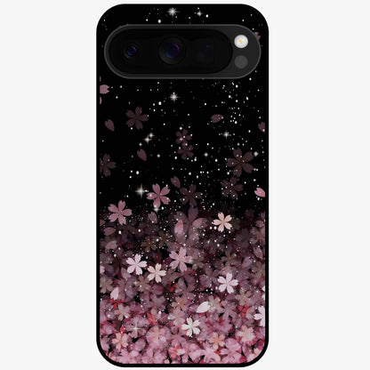 Small Starry Flowers Glass Case showing flat back view with delicate starry floral artwork and glossy glass finish.