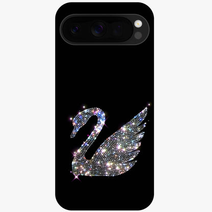 Starlit Swan Grace Glass Case showing flat back view with graceful swan artwork under starry sky and glossy glass finish.