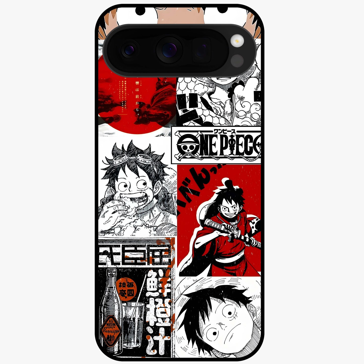 Strawhat Chaos Panels Glass Case showing flat back view with anime inspired chaos panel artwork and glossy glass finish.