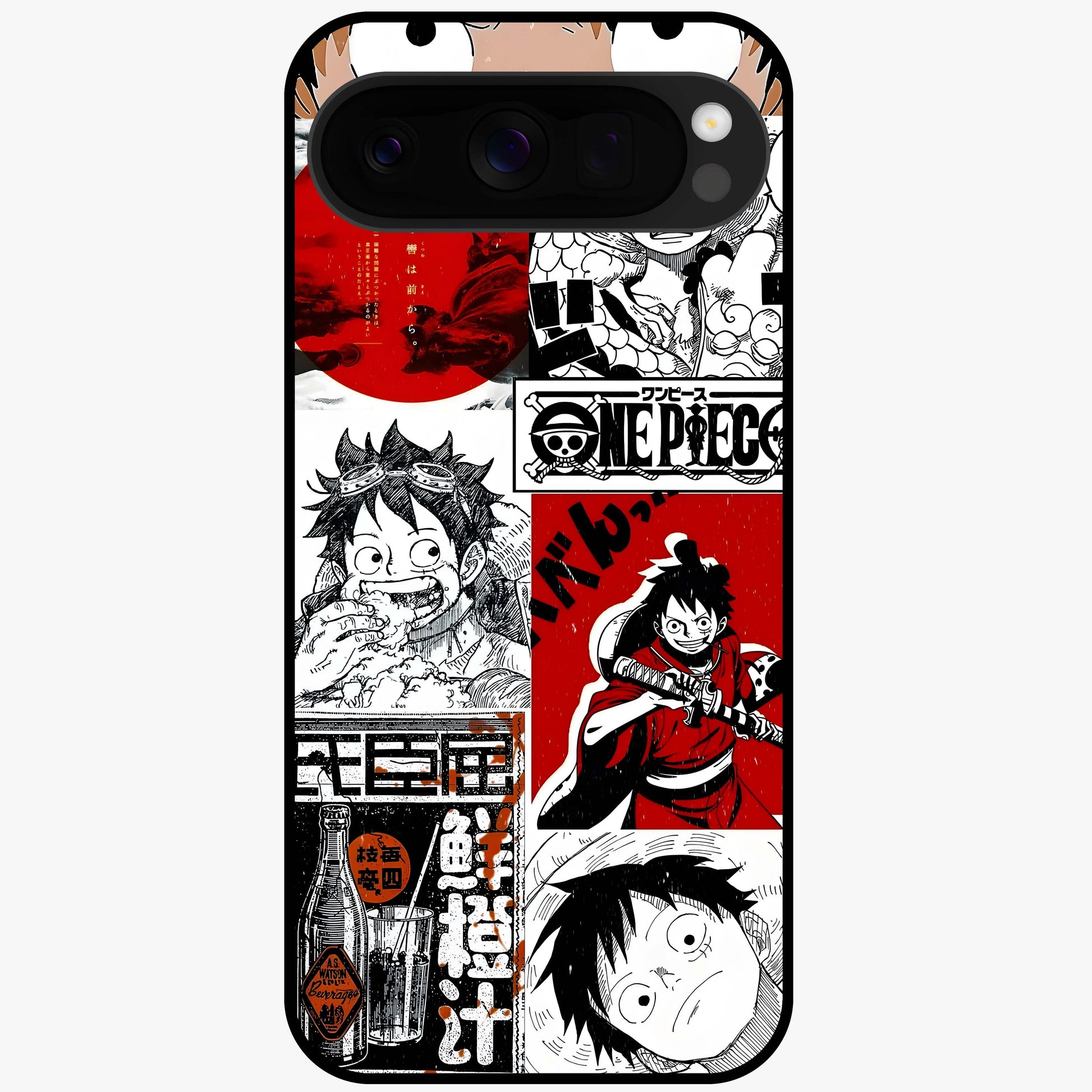 Strawhat Chaos Panels Glass Case showing flat back view with anime inspired chaos panel artwork and glossy glass finish.
