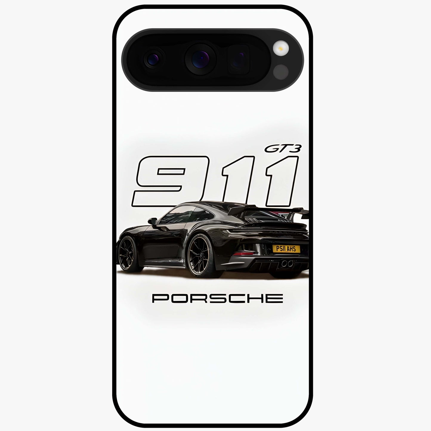 Turbo Legacy Icon Glass Case showing flat back view with iconic sports car inspired artwork and glossy glass finish.