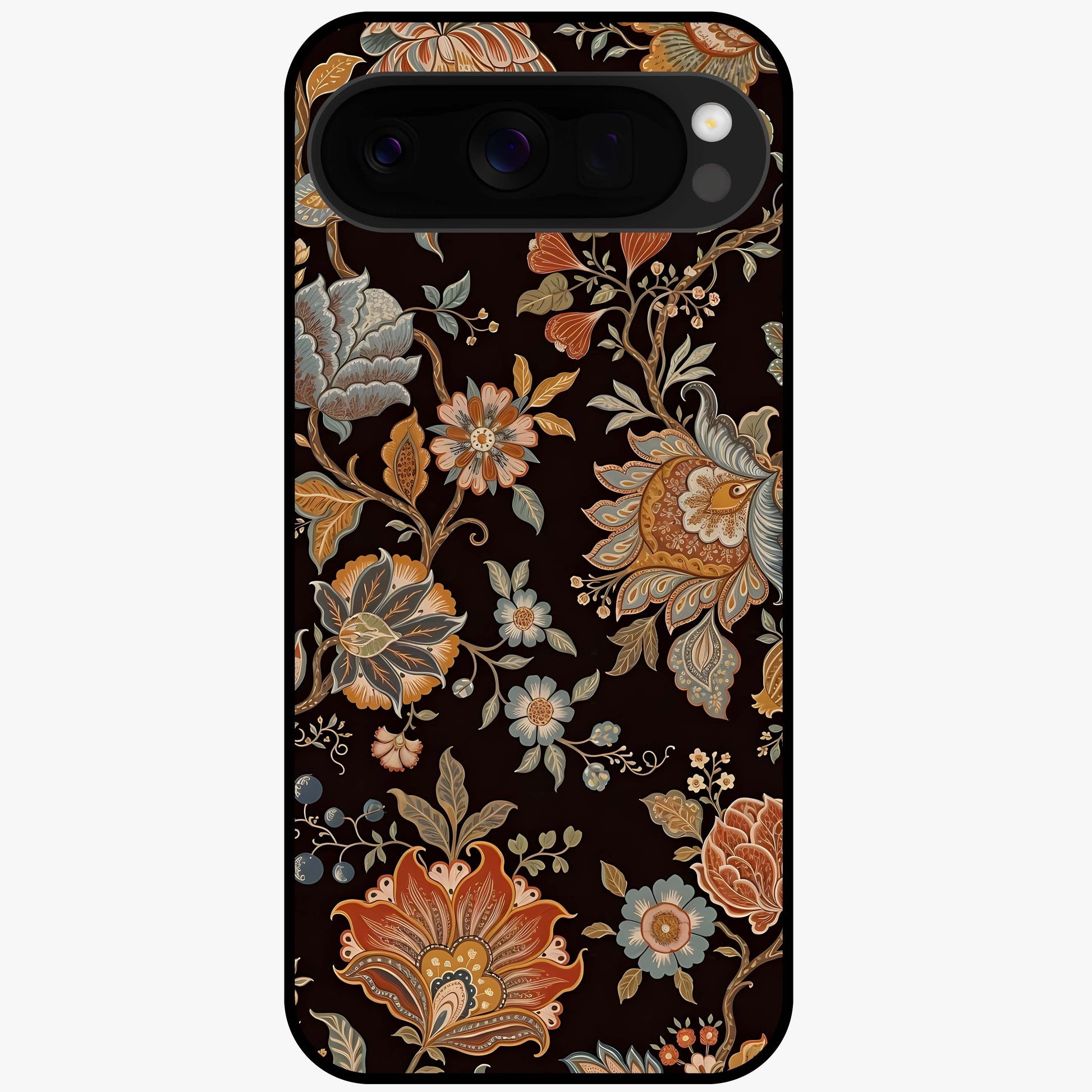 Vintage Floral Dream Glass Case showing flat back view with classic floral artwork and glossy glass finish.