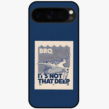 Worry Less Swim Glass Case showing flat back view with playful motivational artwork and glossy glass finish.