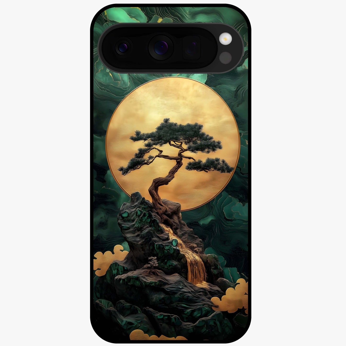 Zen Moon Rise Glass Case showing flat back view with calm moonrise artwork and glossy glass finish.