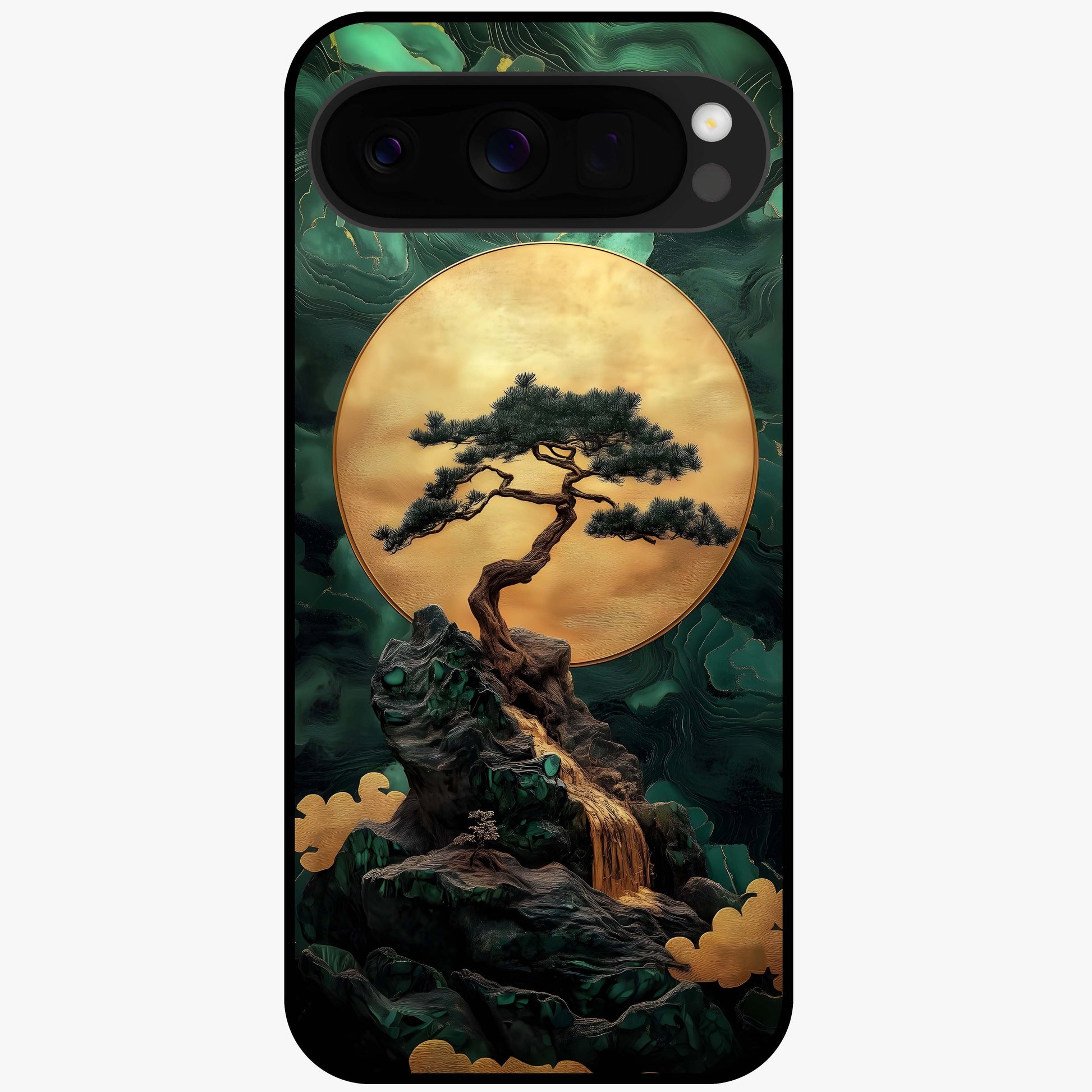 Zen Moon Rise Glass Case showing flat back view with calm moonrise artwork and glossy glass finish.