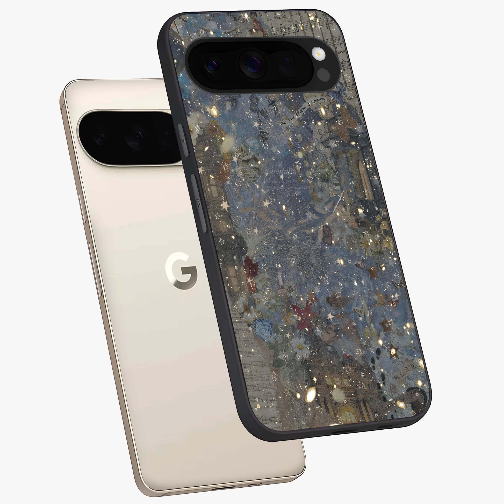 Aesthetic Astrolophia Glass Case displayed in angled mockup highlighting artistic aesthetic elements and smooth glass surface.