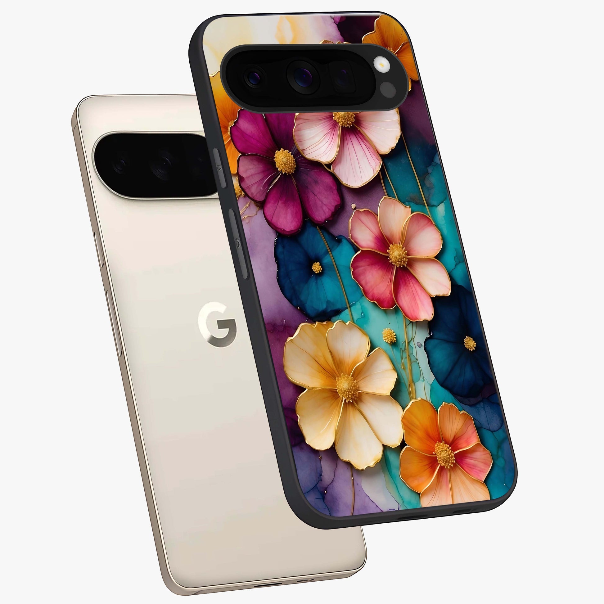 Artlyn Grace Flower Pattern Glass Case displayed in angled mockup highlighting delicate flower pattern design and smooth glass surface.
