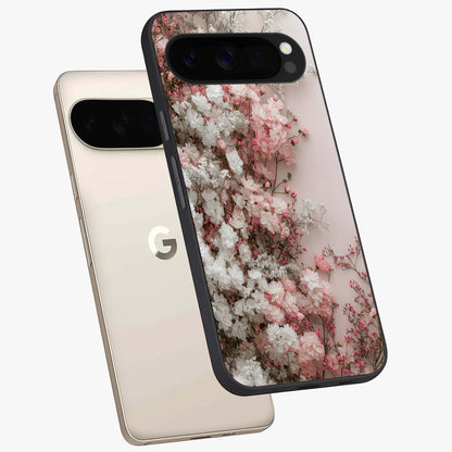 Blush Blossom Cloud Glass Case displayed in angled mockup highlighting soft cloud and blossom design with pastel aesthetic.