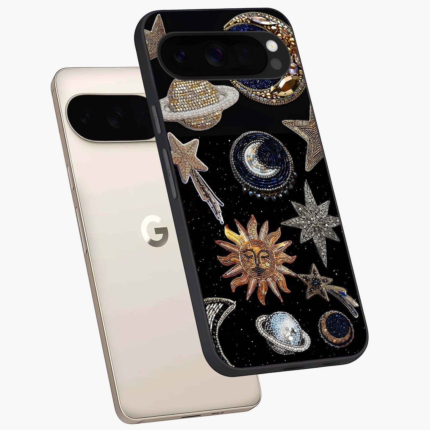 Celestial Gem Constellations Glass Case displayed in angled mockup highlighting gemstone inspired constellation design.