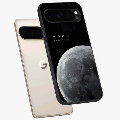 Cosmic Moon Glow Glass Case displayed in angled mockup highlighting celestial moon design with cosmic aesthetic theme.