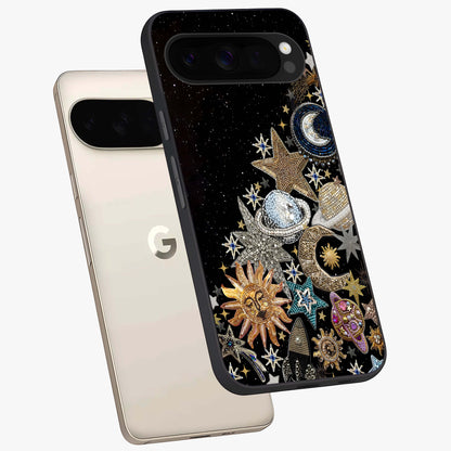 Cosmic Sparkle Dreams Glass Case displayed in angled mockup highlighting dreamy star sparkle design with celestial aesthetic.