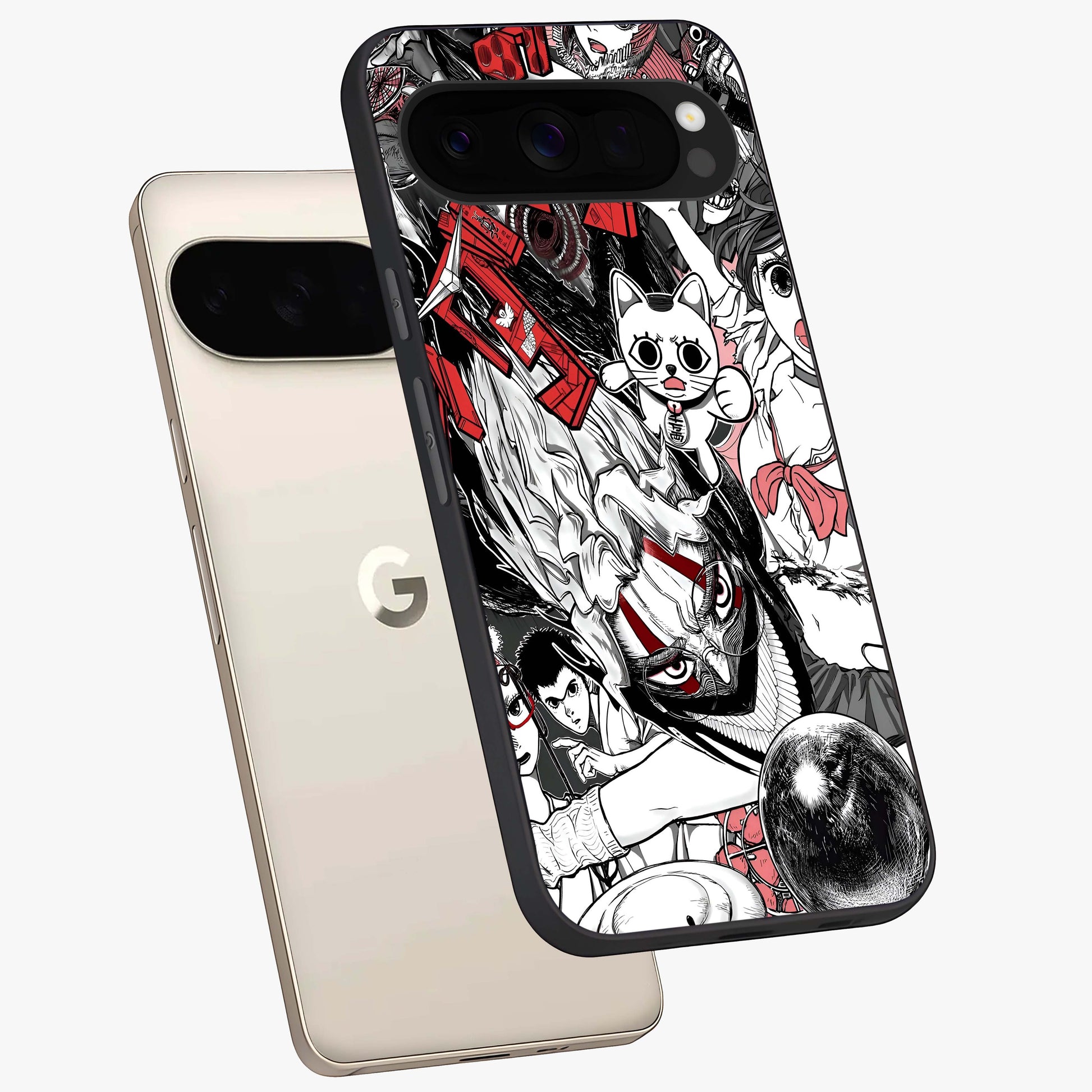 Crimson Chaos Panel Glass Case displayed in angled mockup highlighting chaotic panel style design with modern graphic theme.