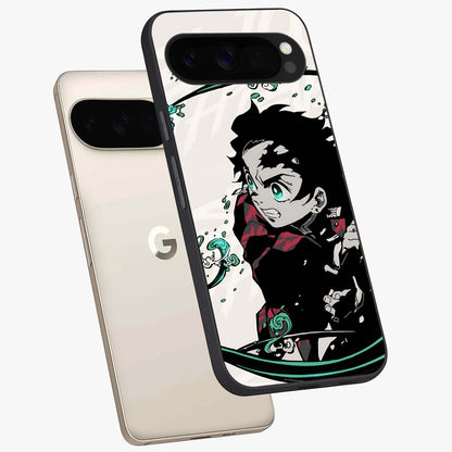 Demon Slayer Glass Case displayed in angled mockup highlighting dramatic anime character design with action aesthetic.