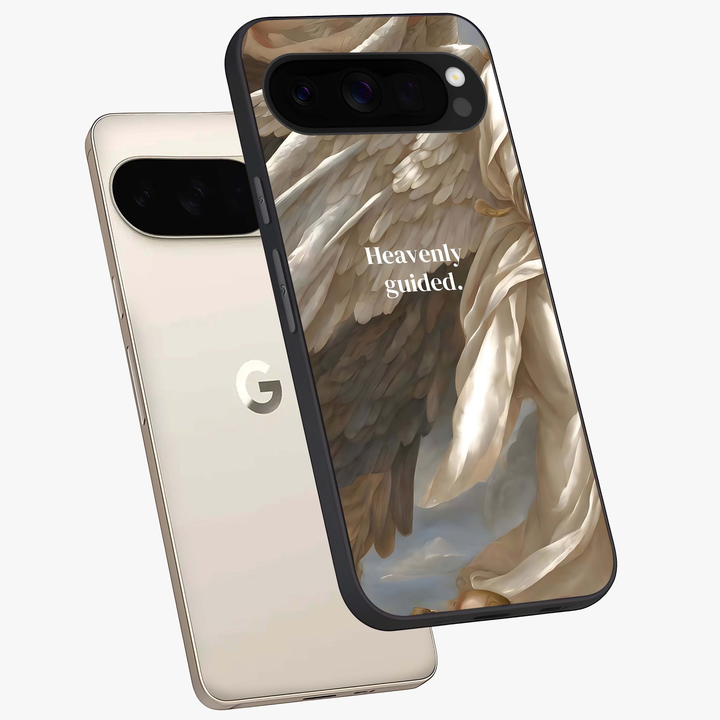 Divine Winged Grace Glass Case displayed in angled mockup highlighting graceful wing design with divine aesthetic style.