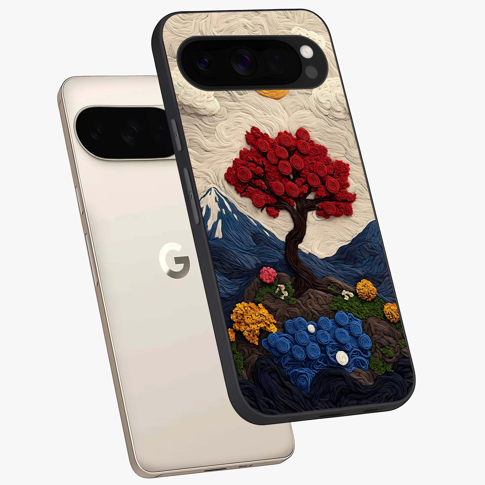 Eternal Nature Tapestry Glass Case displayed in angled mockup highlighting detailed botanical pattern with artistic aesthetic.