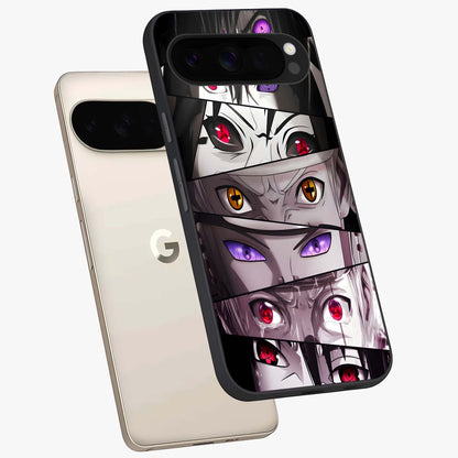 Eyes of Destiny Glass Case displayed in angled mockup highlighting bold eye illustration with mystical aesthetic style.
