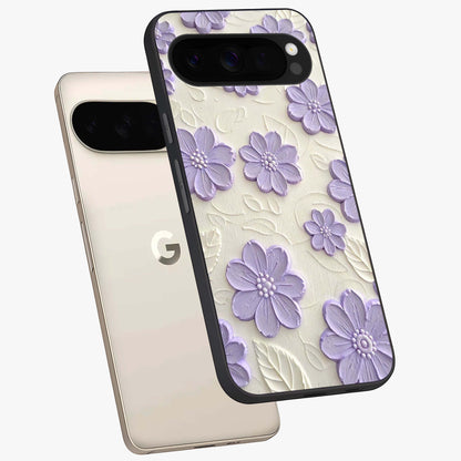 Floral Wall Art With Purple Flowers Glass Case displayed in angled mockup highlighting vibrant purple floral illustration with artistic aesthetic.