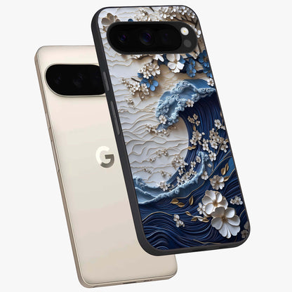 Floral Wave Origami Glass Case displayed in angled mockup highlighting geometric origami flower design with modern aesthetic style.