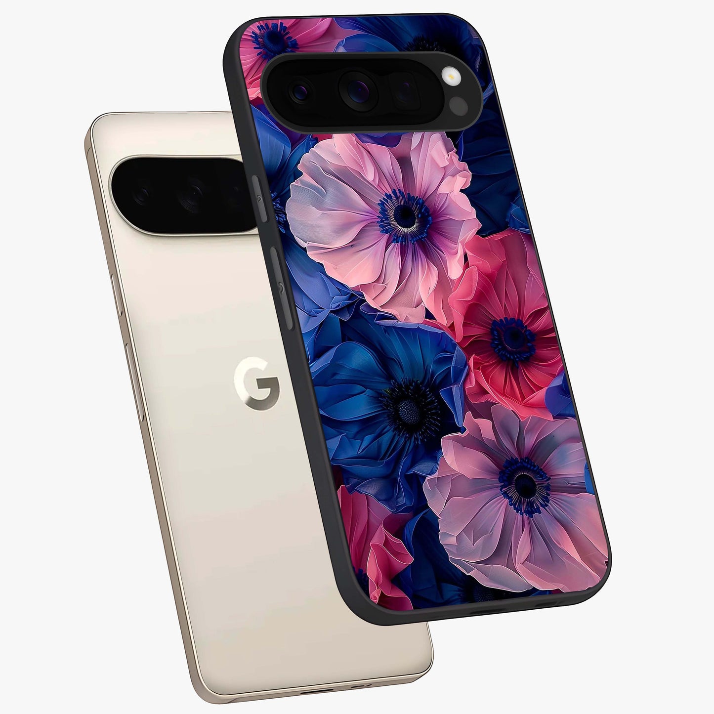 Flower Paper Art Pattern Glass Case displayed in angled mockup highlighting layered paper flower design with artistic aesthetic.