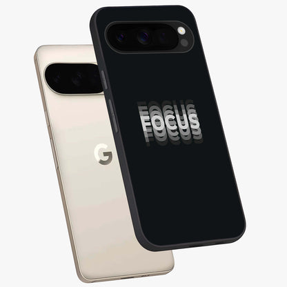Focus Mode On Glass Case displayed in angled mockup highlighting clean minimal text artwork with modern aesthetic style.