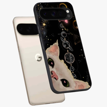 Galactic Cat Glass Case displayed in angled mockup highlighting celestial feline illustration with galaxy aesthetic style.