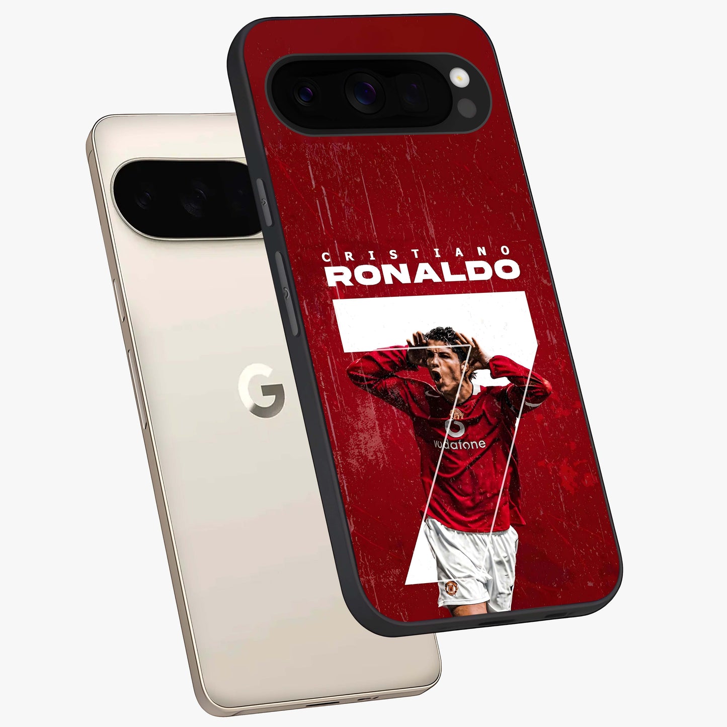 Goal Celebration Legacy Glass Case displayed in angled mockup highlighting energetic sports celebration design with bold athletic theme.
