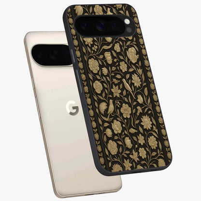 Golden Evil Eye Mandala Glass Case displayed in angled mockup highlighting protective evil eye symbol with golden mandala design.