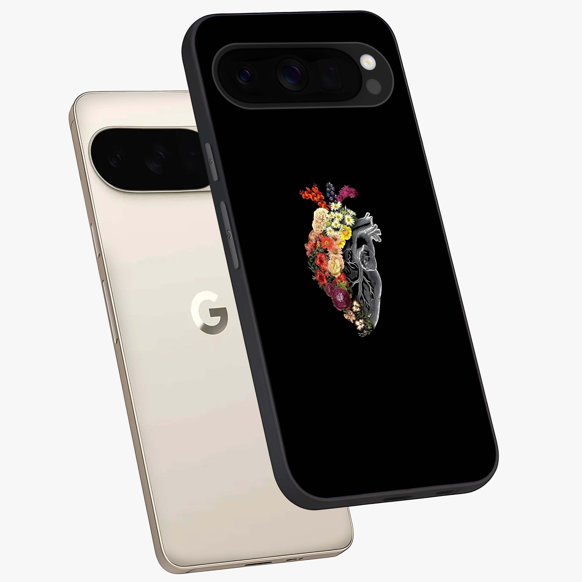Heart With Flowers Glass Case displayed in angled mockup highlighting romantic flower design with soft aesthetic style.