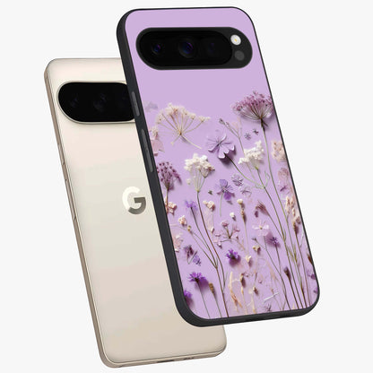 Lavender Blossom Dream Glass Case displayed in angled mockup highlighting dreamy lavender flower design with calming aesthetic style.