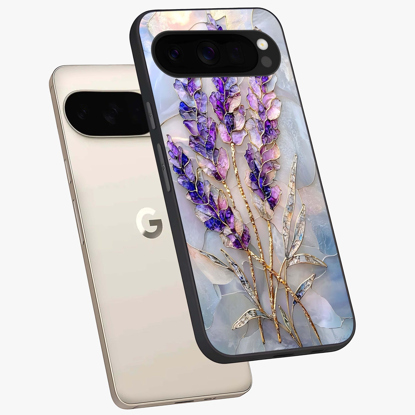 Lavender Dream Glow Glass Case displayed in angled mockup highlighting dreamy purple glow design with soft artistic style.
