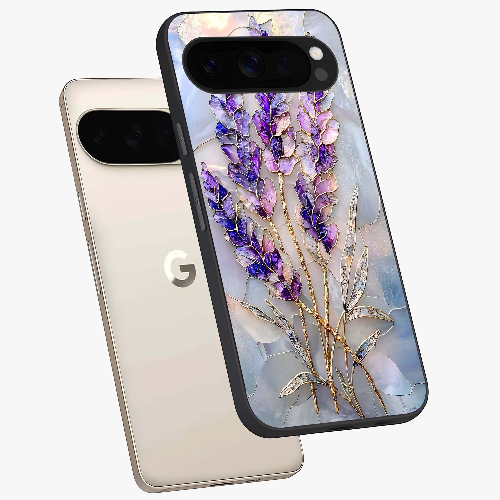 Lavender Dream Glow Glass Case displayed in angled mockup highlighting dreamy purple glow design with soft artistic style.