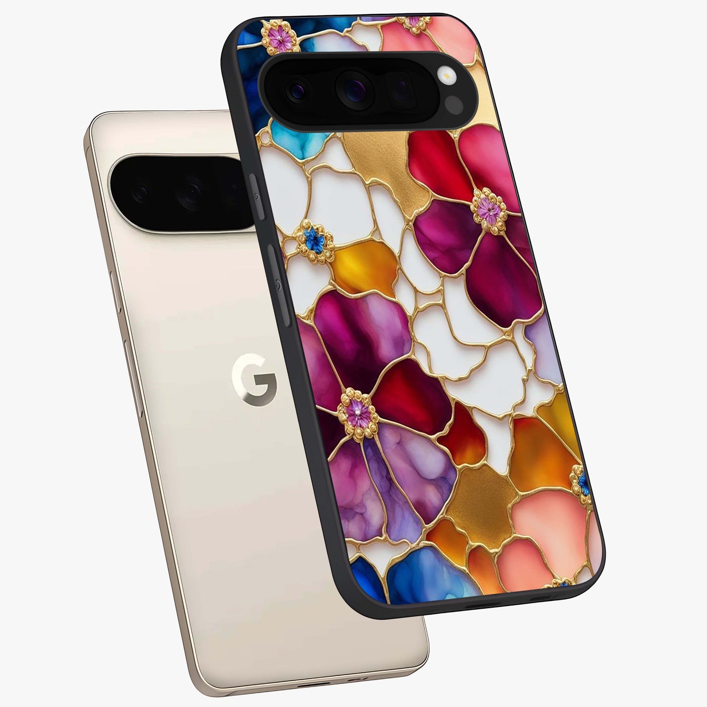 Marble Flower Pattern Glass Case displayed in angled mockup highlighting elegant marble floral design with modern aesthetic.