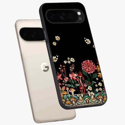 Midnight Bloom Pattern Glass Case displayed in angled mockup highlighting elegant flower design with midnight aesthetic style.