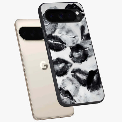 Midnight Kiss Marks Glass Case displayed in angled mockup highlighting playful romantic design with bold midnight aesthetic.