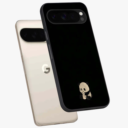 Midnight Panda Love Glass Case displayed in angled mockup highlighting adorable panda illustration with midnight aesthetic.