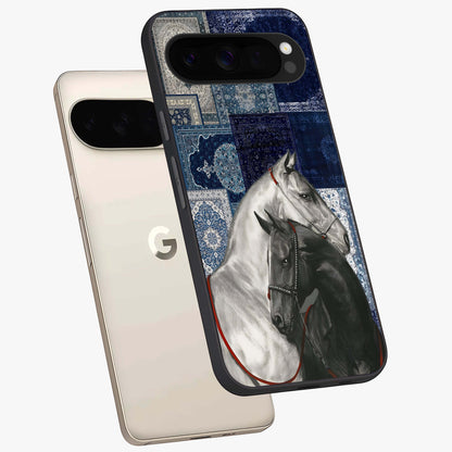 Midnight Stallion Blues Glass Case displayed in angled mockup highlighting powerful stallion illustration with deep midnight tones.
