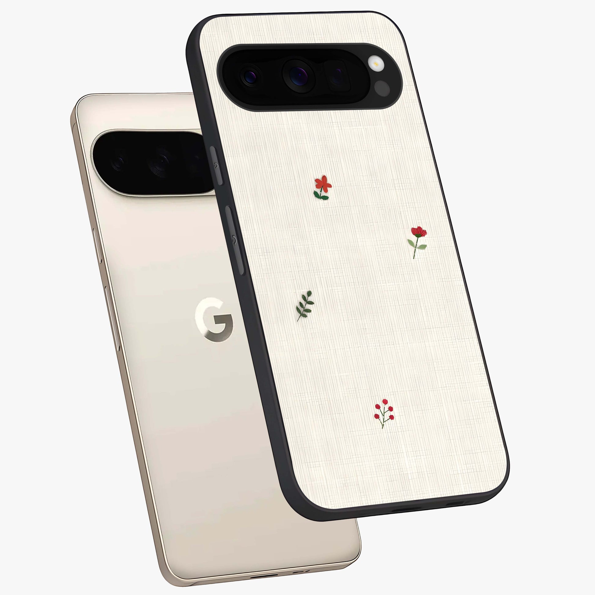 Minimalistic Blue With White Flower Pattern Glass Case displayed in angled mockup highlighting simple floral design with minimal aesthetic.