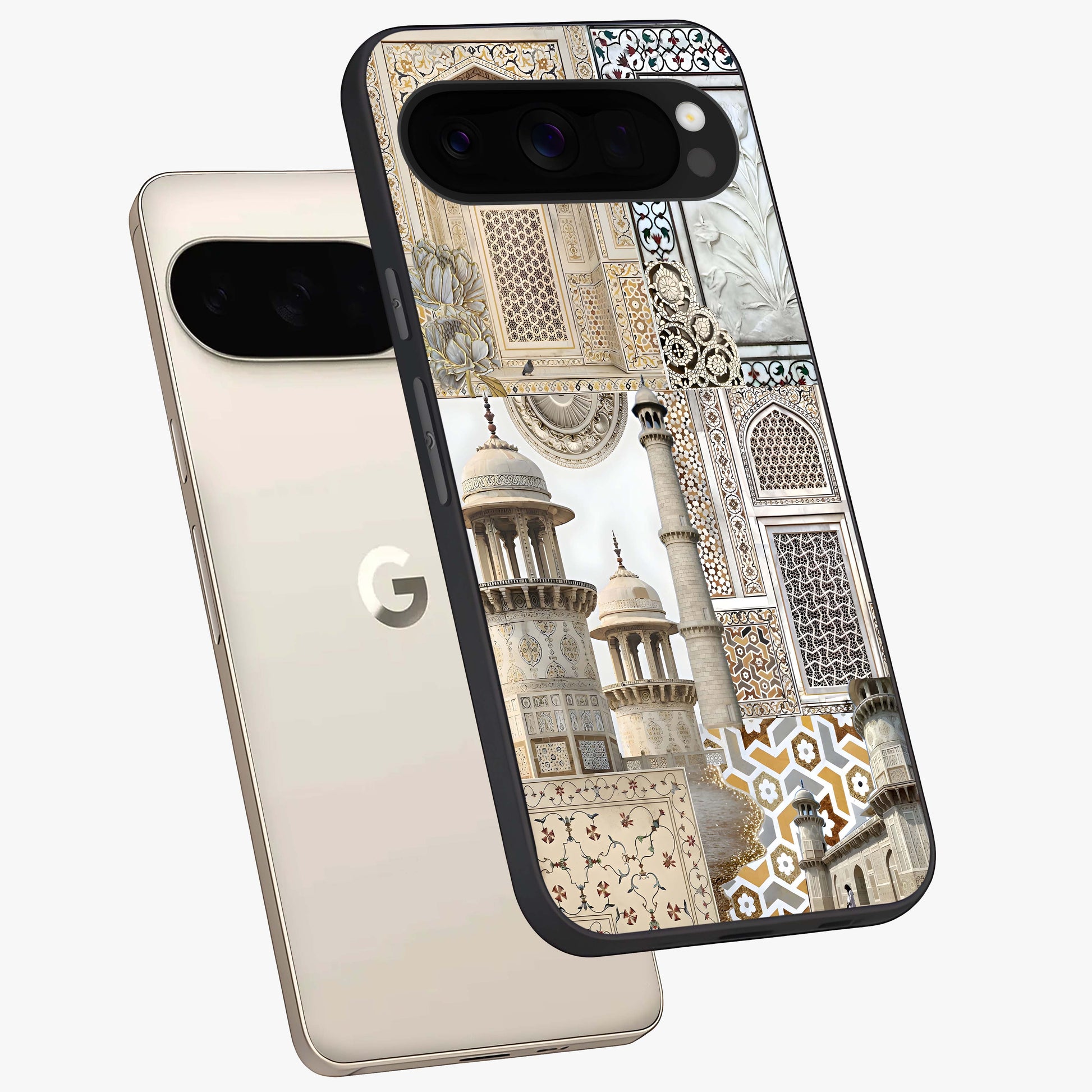 Mughal Marble Legacy Glass Case displayed in angled mockup highlighting elegant heritage marble artwork with royal aesthetic.